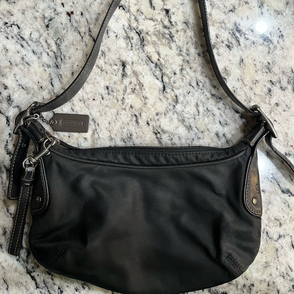 Coach bag. Black canvas and leather.